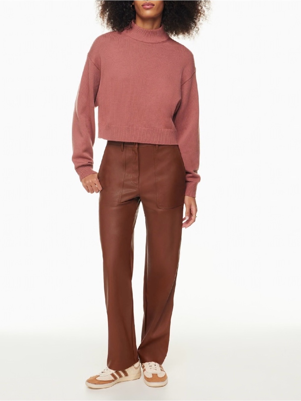 Aritzia Wilfred Free Harper Sweater in Mauve Pink Knit Fabric Size XS